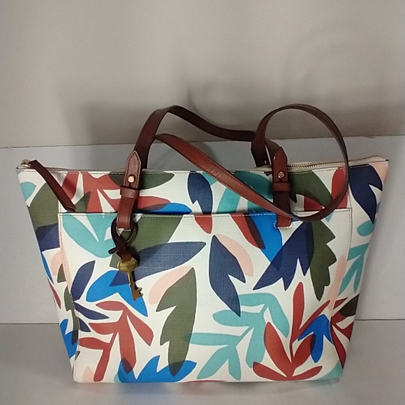 Fossil Women's Multi Color Leather Hobo Floral Purse Handbag. Small Scratch - Picture 10 of 15